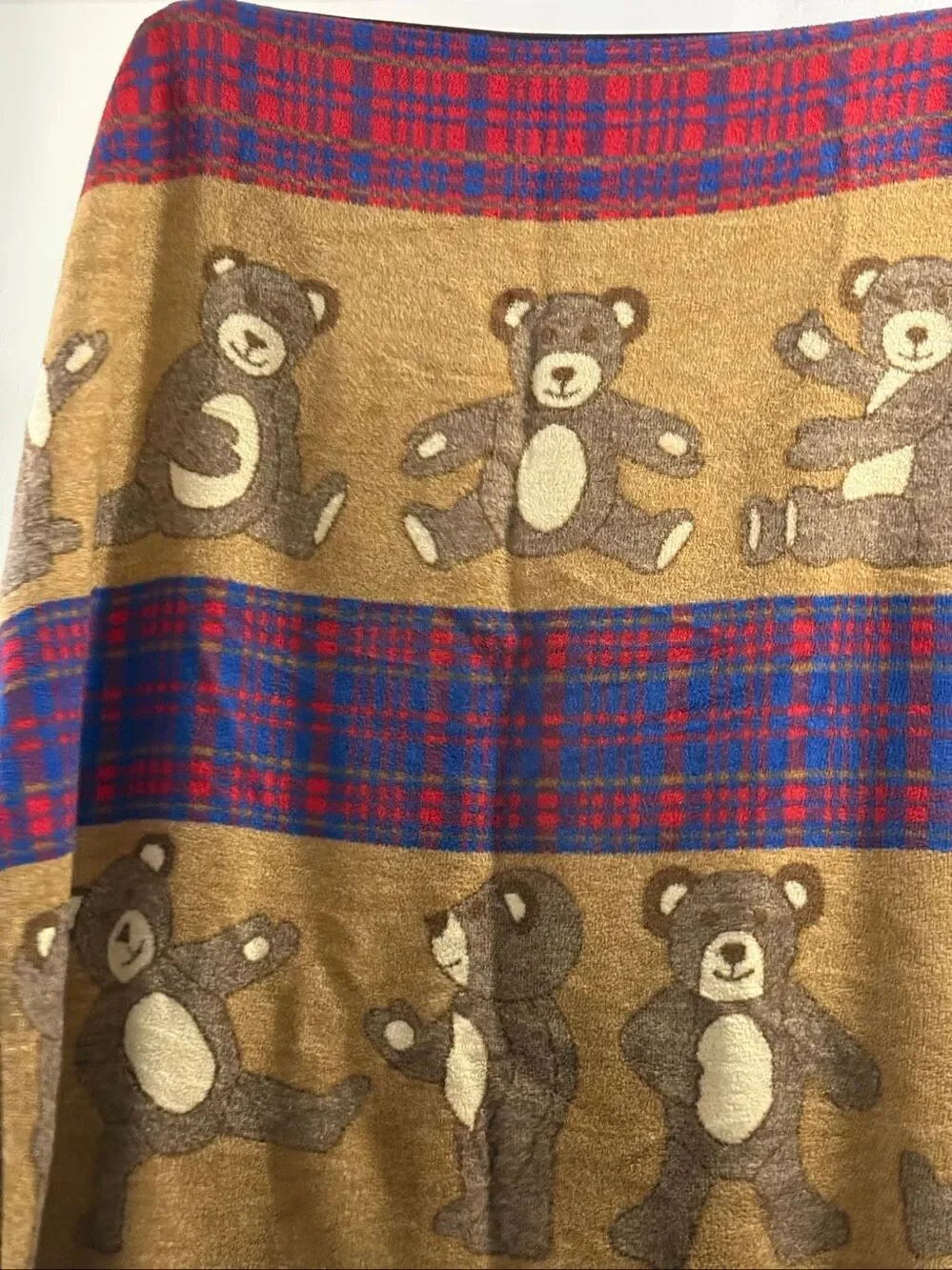 Vintage San Marcos Teddy Bear Plaid Throw Stadium Blanket 55” X 78